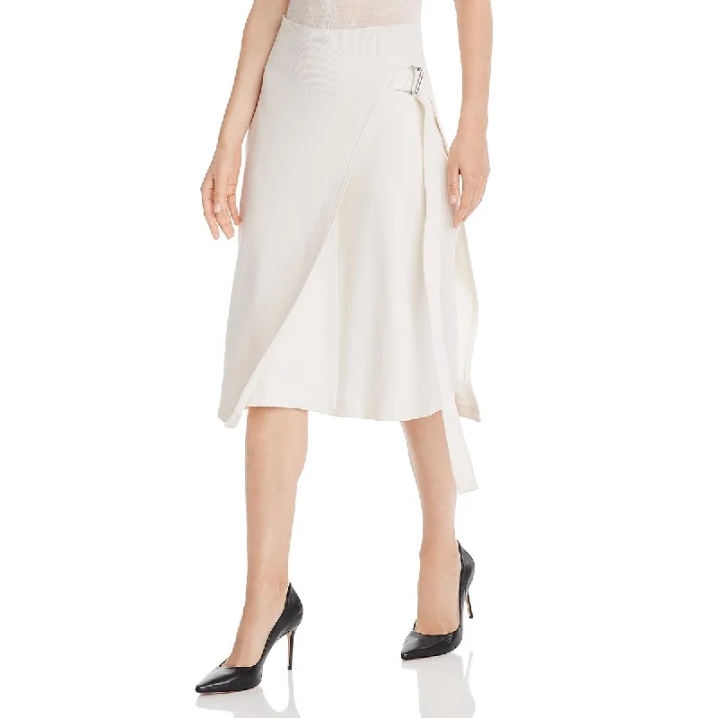 Helmut Lang Womens Wool Blend Mid-Calf Wrap Skirt