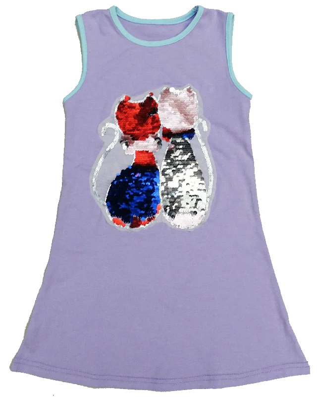 Lavender Reversible Sequins Dual Cat Cotton Dress