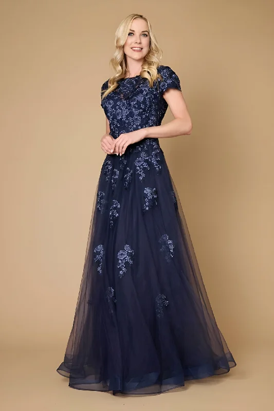 Dylan & Davids Long Lace Navy Mother of the Bride Dress