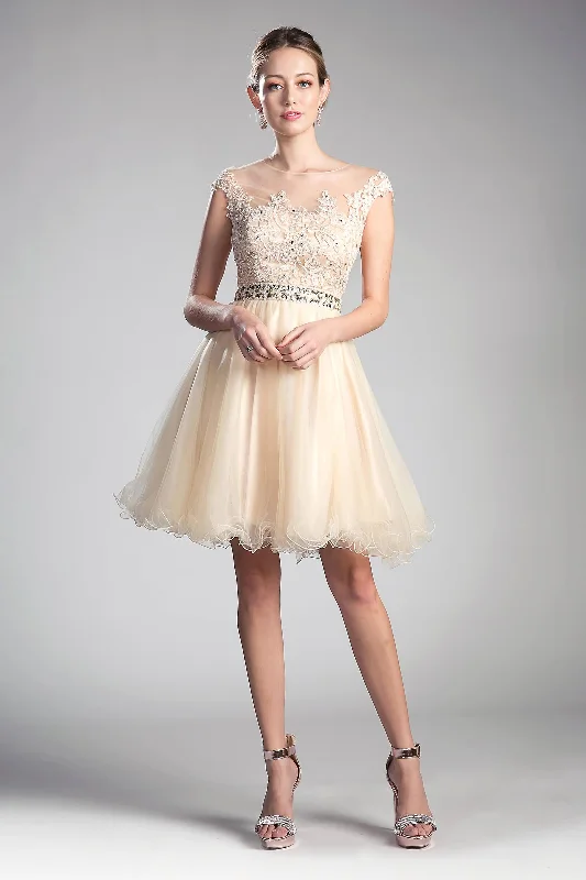 Cinderella Divine UJ0012 Prom Short Cap Sleeve Lace Homecoming Dress